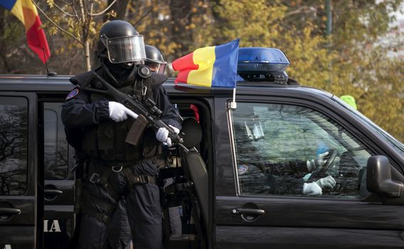 BUCHAREST, ROMANIA, DEC. 1: Military Parade on National Day of Romania, Arc de Triomphe, December 1, 2013 in Bucharest.