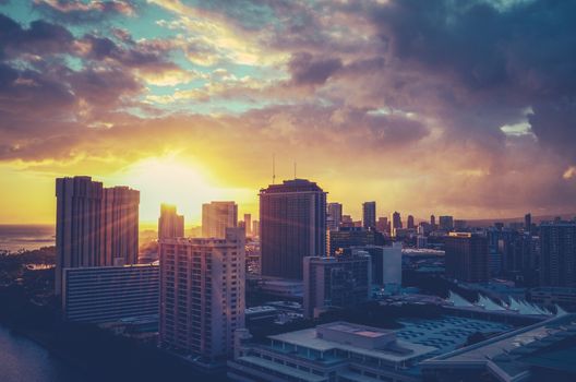 Vintage Retro Style Photo Of The Honolulu, Hawaii Cityscape