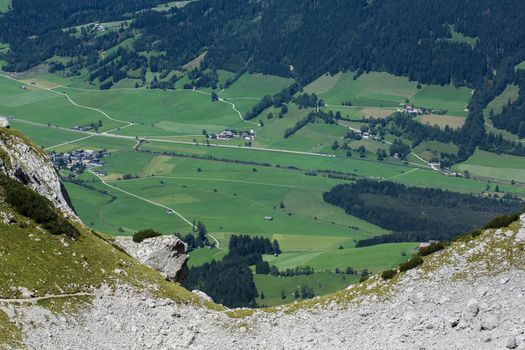 Large view from the ravine in Austria Alps