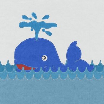 Cute Smiling Whale with stitch style on fabric background