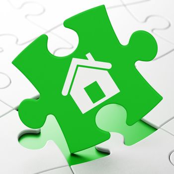 Business concept: Home on Green puzzle pieces background, 3d render