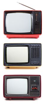 Vintage Television sets isolated on white background