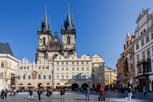 PRAGUE, CZECH REPUBLIC - MARCH 13th, 2014 - Historic square in the Old Town quarter of Prague, the capital of the Czech Republic with tourist,