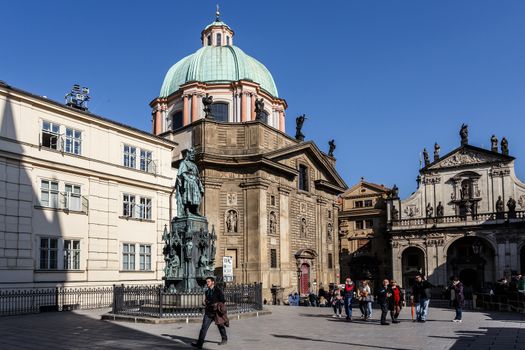 PRAGUE, CZECH REPUBLIC - MARCH 13th, 2014 - Historical statue of Karel IV, Charles IV, Holy Roman Emperor