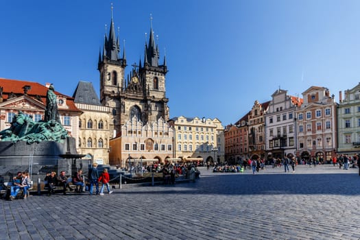 PRAGUE, CZECH REPUBLIC - MARCH 13th, 2014 - Historic square in the Old Town quarter of Prague, the capital of the Czech Republic with tourist,