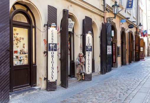PRAGUE, CZECH REPUBLIC - March 13, 2014: Street Jilska in the center of old Prague town with souvenir shops