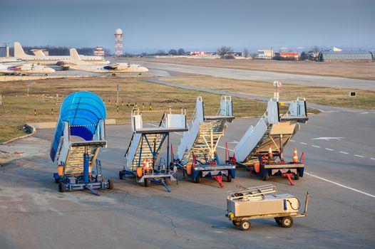 Aircraft boarding bridges awiting for service at Chisinau Ariport