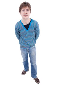 young casual man full body in a white background