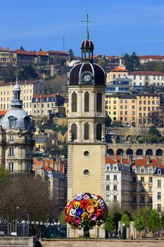 Vertical view of famous tower at Lyon, France