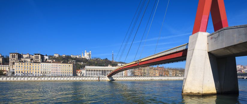 Panoramic view of Saone river at Lyon, France