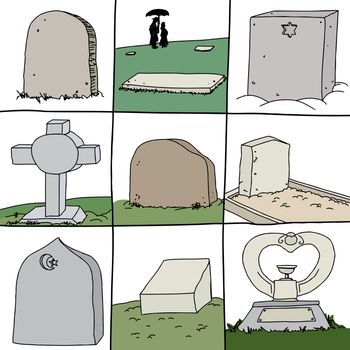 Series of gravestones for secular and religious burials