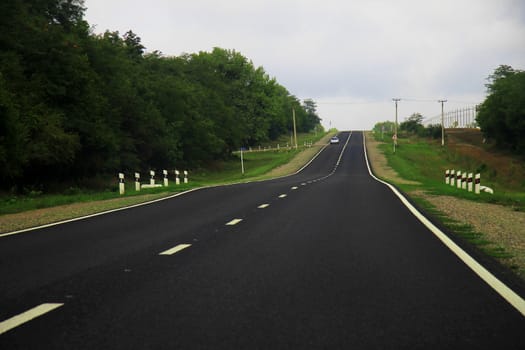 Wide highway and landscape. North Caucasus travel.