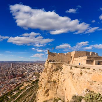 Alicante skyline aerial view from Santa Barbara Castle in Spain