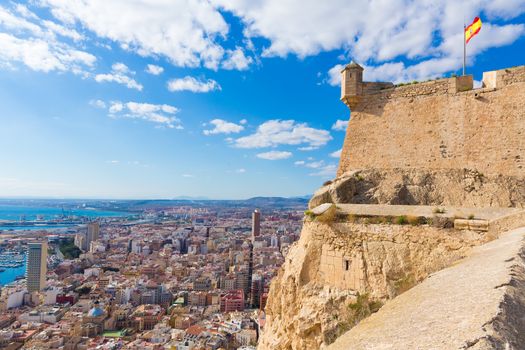 Alicante skyline aerial view from Santa Barbara Castle in Spain