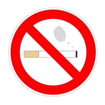 Cigarette with smoke into forbidden sign in white background