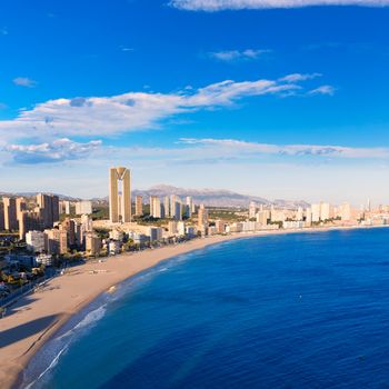 Benidorm alicante skyline high angle view of Poniente beach playa at spain