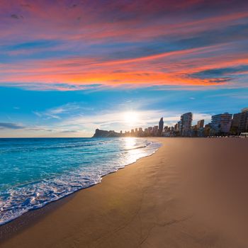 Benidorm Alicante playa de Poniente beach sunset in spain Valencian community