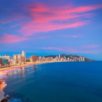 Benidorm sunset Alicante playa de Levante beach in spain Valencian community