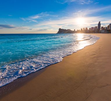 Benidorm Alicante playa de Poniente beach sunset in spain Valencian community