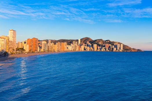 Benidorm Alicante playa de Levante beach sunset in spain Valencian community