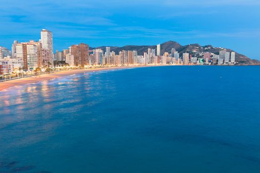 Benidorm sunset Alicante playa de Levante beach in spain Valencian community