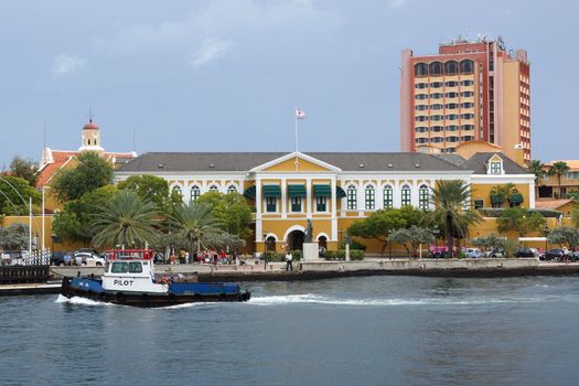 WILLEMSTAD, CURACAO - DECEMBER 10, 2013: Fort Amsterdam, one of the tourist attractions of Willemstad on December 10, 2013 in Curacao, ABC Islands,