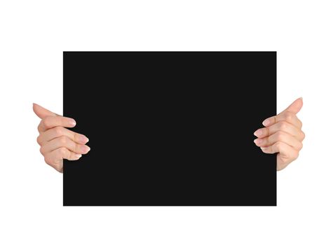 hands holding paper on a white background