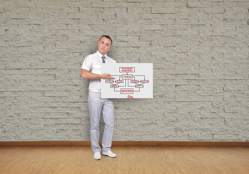 businessman holding placard with business concept