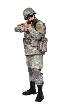 soldier with his assault rifle on white background