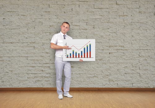businessman holding placard with business chart
