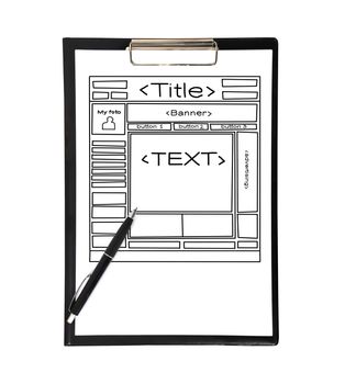 clipboard with template web page and pen