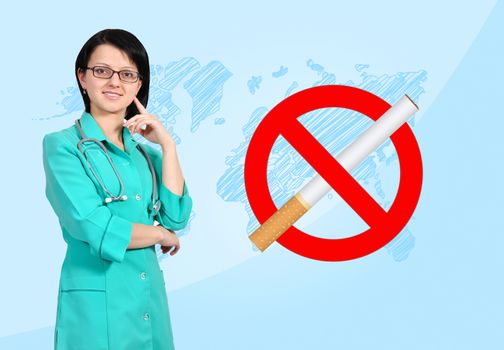 young female doctor with clipboard, stop smoking concept