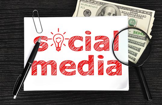 paper with social media and money in the office