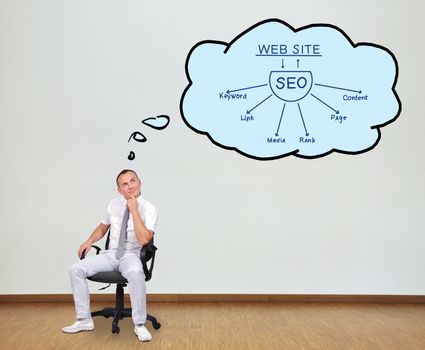 man sitting on chair and thinking about seo