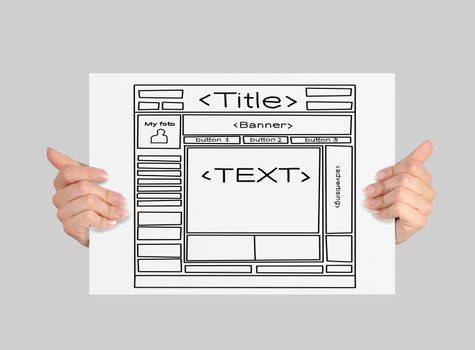 paper with template web site in hands