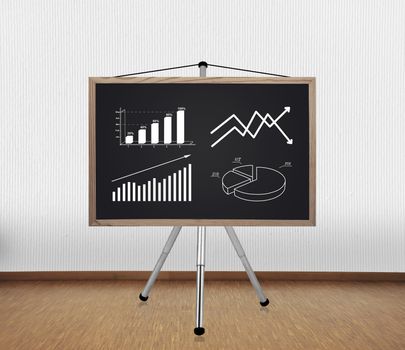 blackboard with drawing chart on tripod standing in office