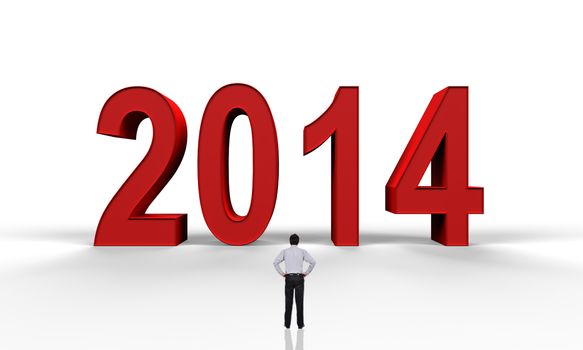 businessman looking at big number 2014