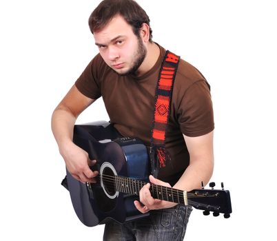 handsome young man musician playing his guitar