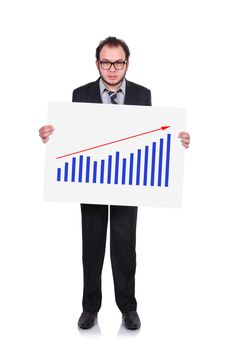 businessman holding a placard with chart of profits