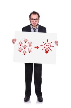 businessman holding a placard with idea concept