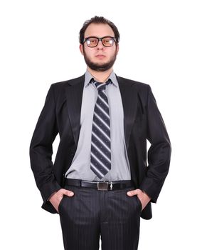 young businessman standing on white background