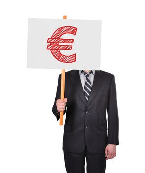 businessman in suit holding signboard with euro symbol