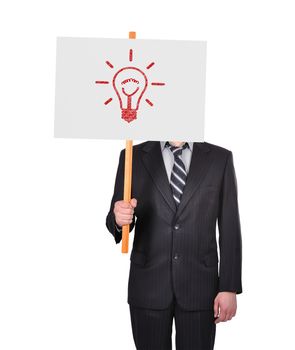 businessman in suit holding signboard with idea concept