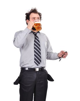 sad drunk businessman with a glass of beer