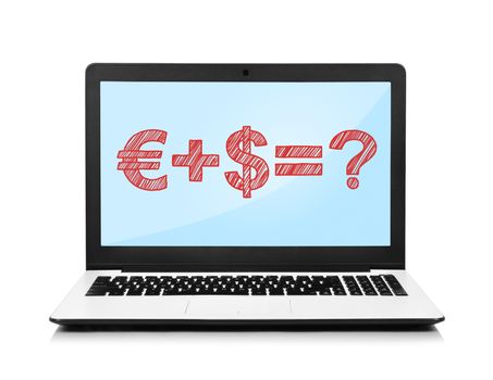 laptop with formula on screen on white background