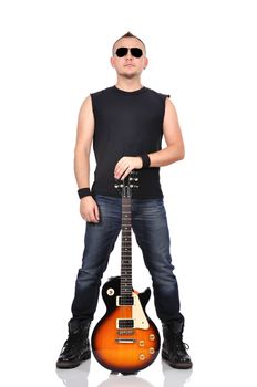 young rocker holding electrical guitar