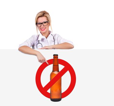 doctor pointing to poster with no drink  symbol