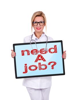 doctor and digital  tablet with need a job