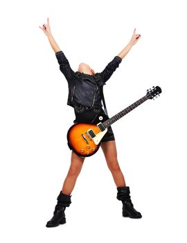 young rock girl with electric guitar