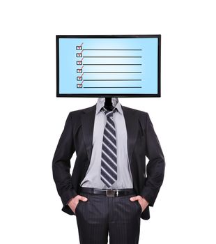 businessman and monitor with check box for a head
